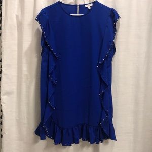 Royal blue, beaded, ruffle dress